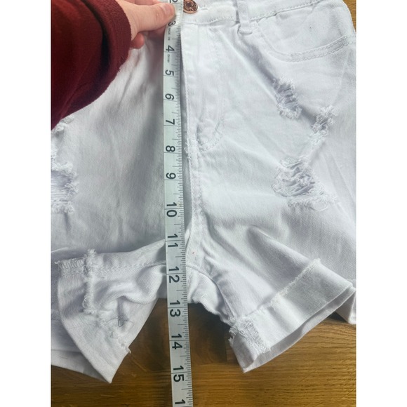 Elite Jeans White Distressed‎ Denim Shorts Women's Size 7/8 Rolled Cuff - Picture 7 of 7
